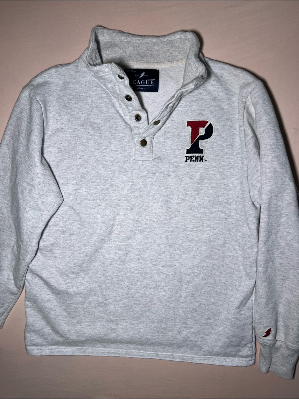 League Light Gray Zip-Up Sweater with Red & Navy Penn Logo